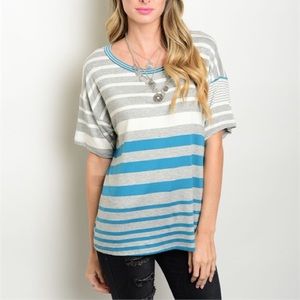 Blue & Gray Striped Top